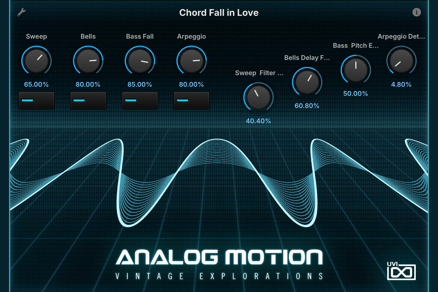 Analog Motion INFO tab — Chord Fall in Love preset