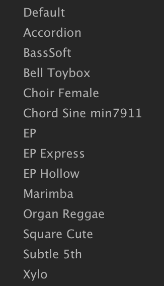 FM oscillator preset menu with EP Hollow