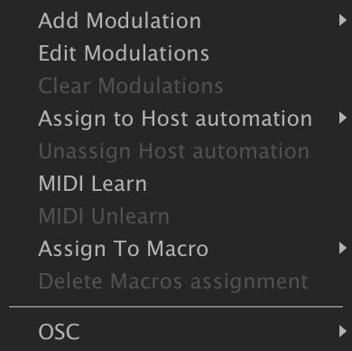 Feedback knob context menu with MIDI Learn