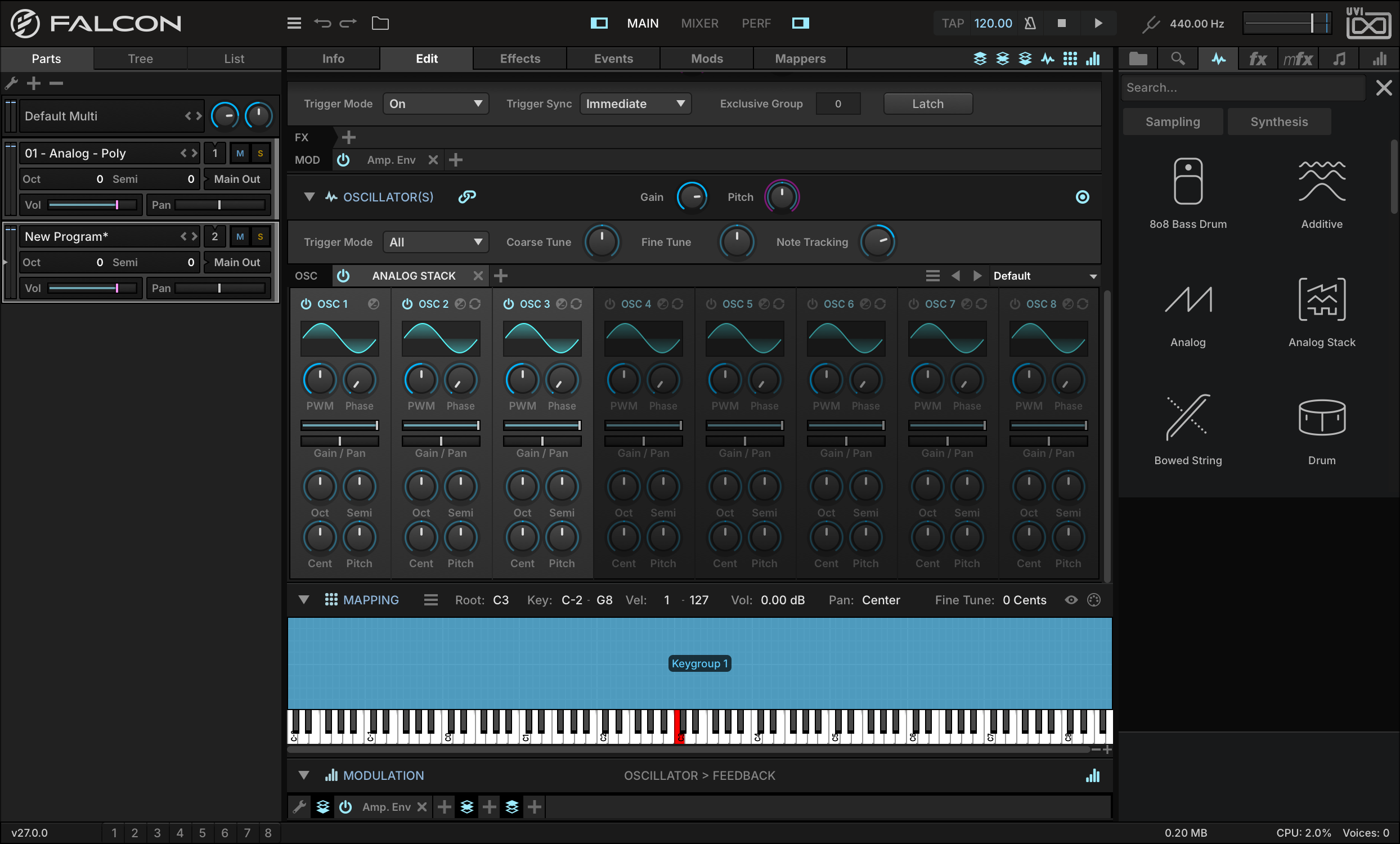 Analog Stack with oscillators 1 to 3 enabled
