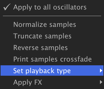 Batch menu with Set playback type highlighted