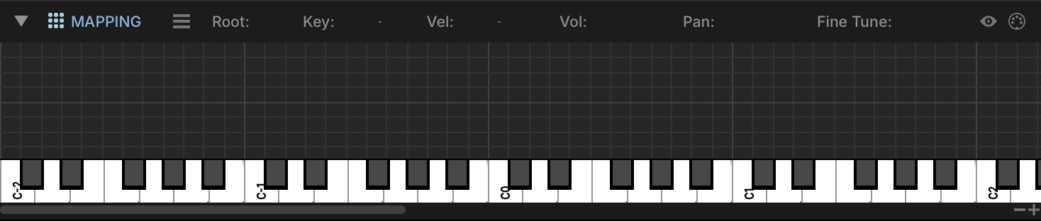 Mapping Editor zoomed in on the lower key range