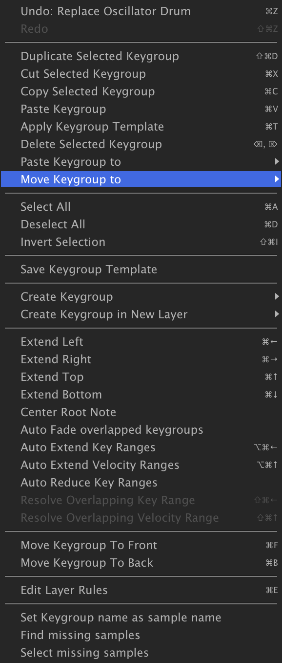Mapping Editor context menu with Move Keygroup To highlighted