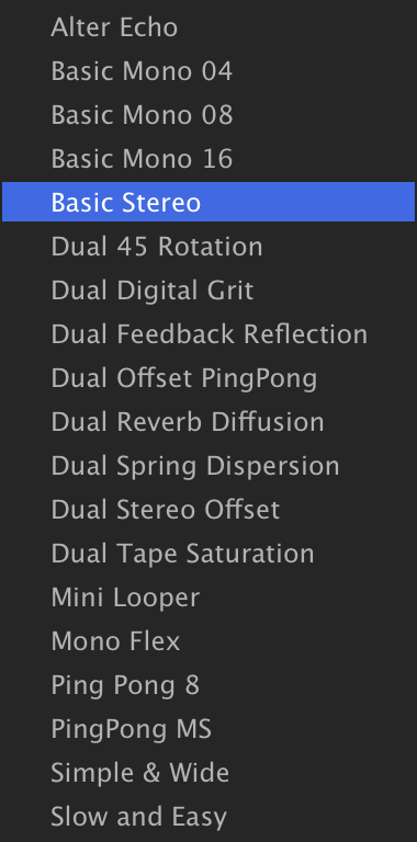 Dual Delay X › 01 Classic presets with Basic Stereo highlighted