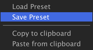 Preset File menu with Save Preset highlighted
