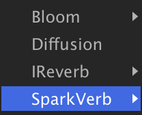Reverb submenu with SparkVerb highlighted