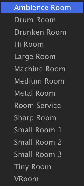 Room presets with Ambience Room highlighted