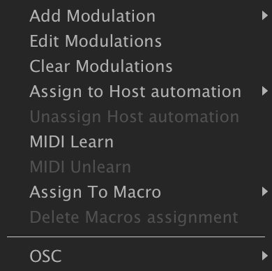 Pitch knob context menu, Add Modulation