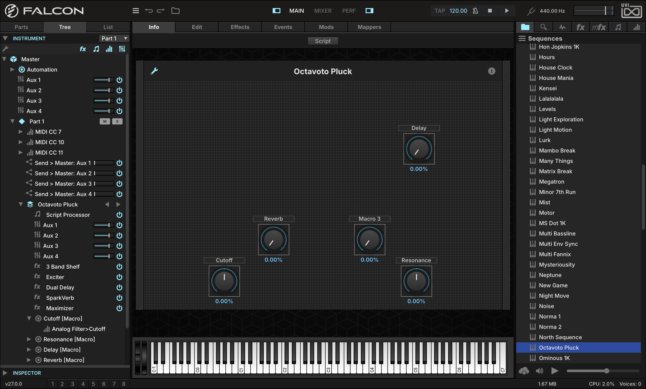 The Info tab of Octavoto Pluck in edit mode