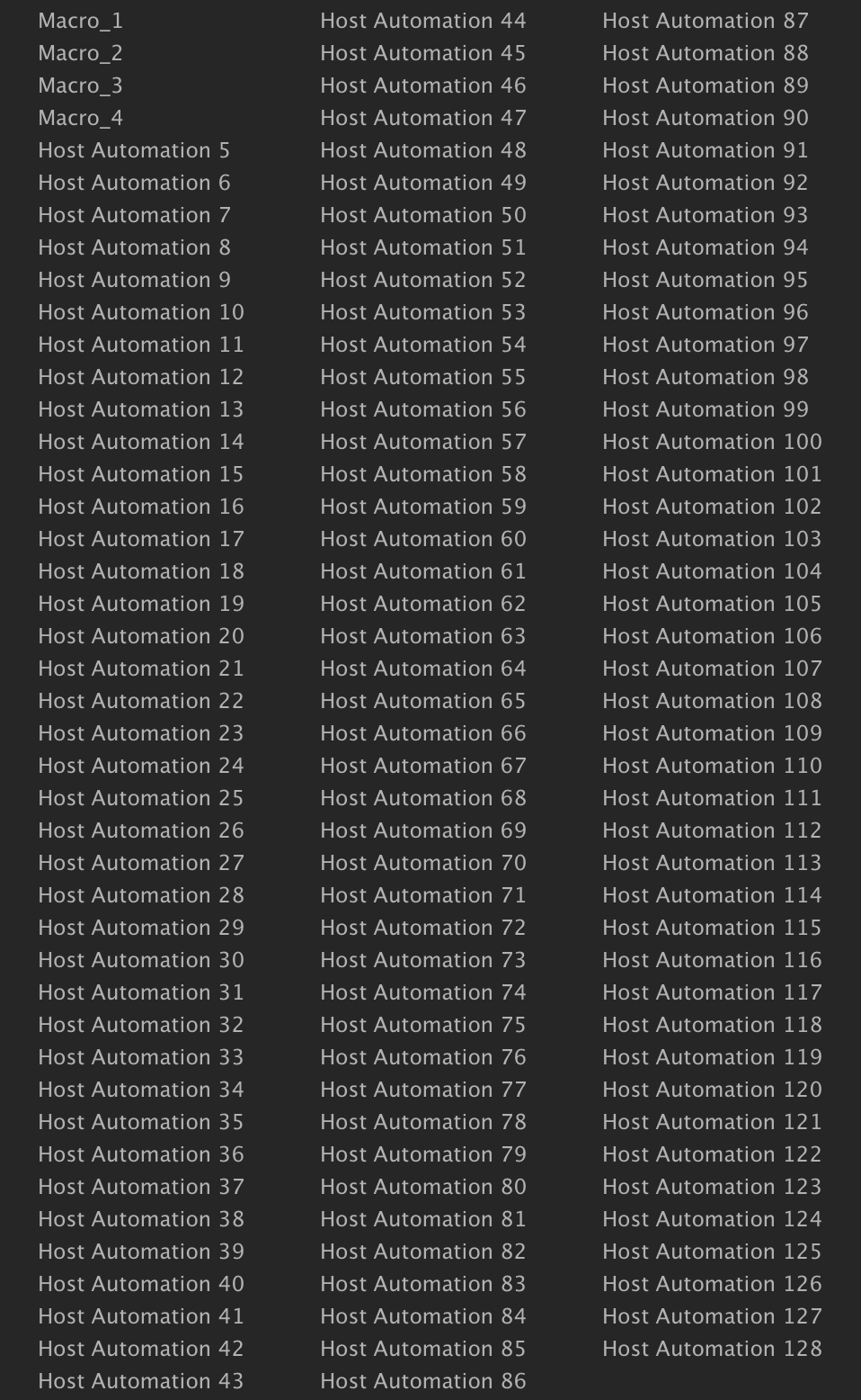 The list of 128 Host Automation slots