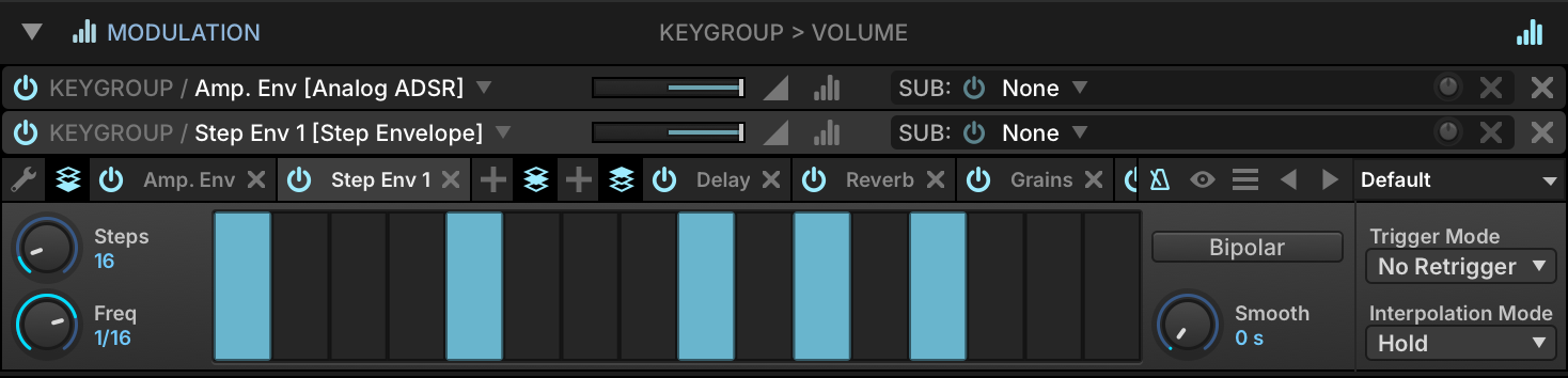 Step Envelope with full and empty steps gating the keygroup volume