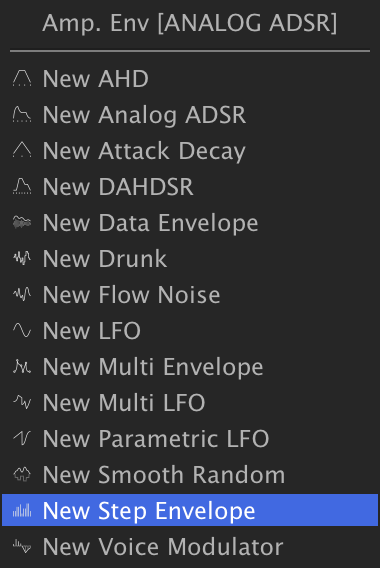 Keygroup modulator list, New Step Envelope