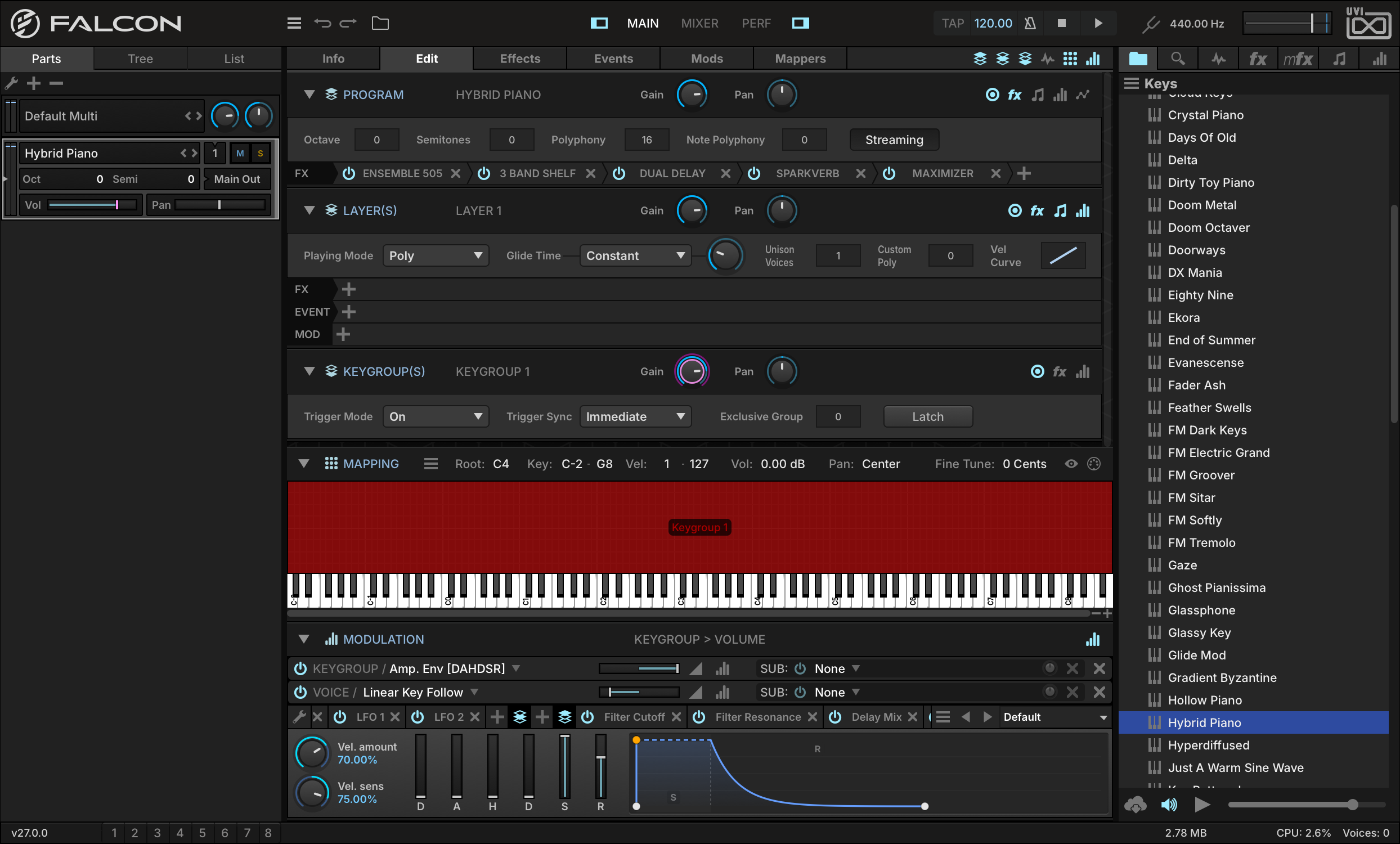 Hybrid Piano loaded from the Browser Keys list