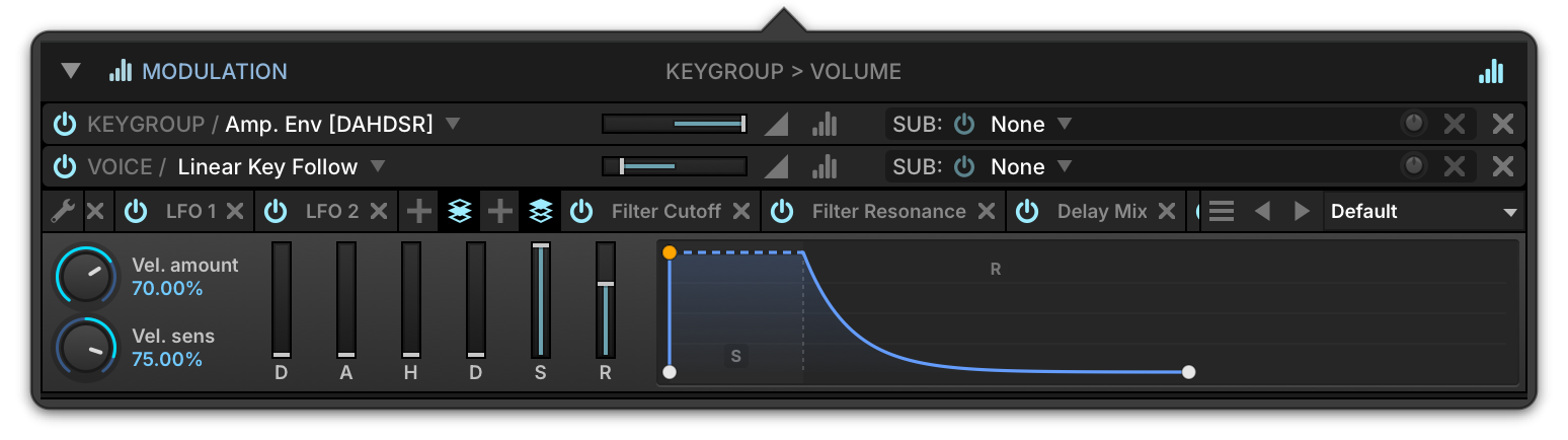 Pop-up modulation editor for Keygroup > Volume with the Amp. Env