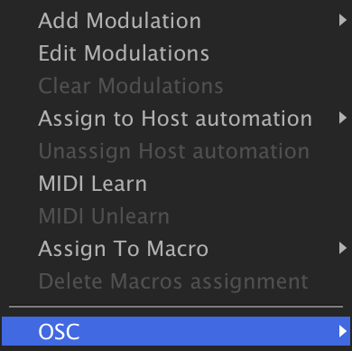 Parameter context menu with the OSC entry