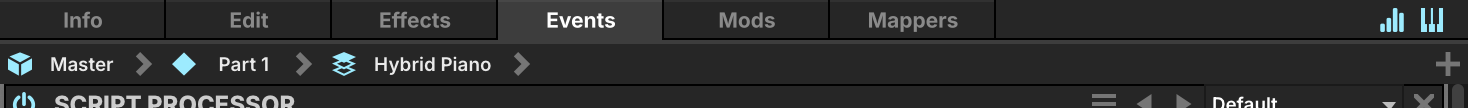 The Events tab header, with the + button at the right