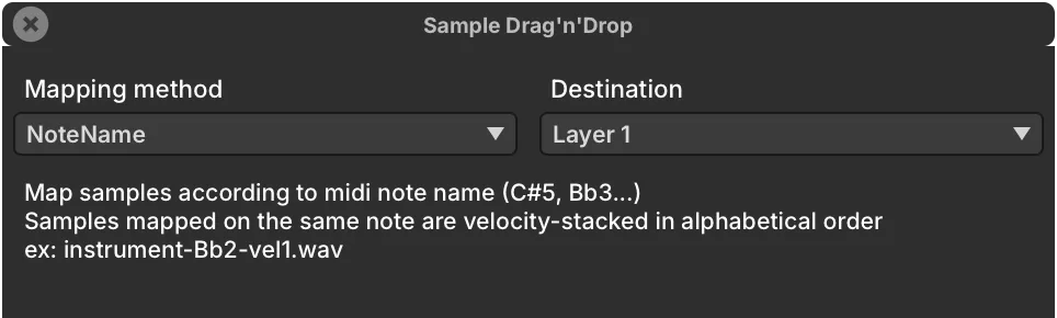 Custom sample import dialog