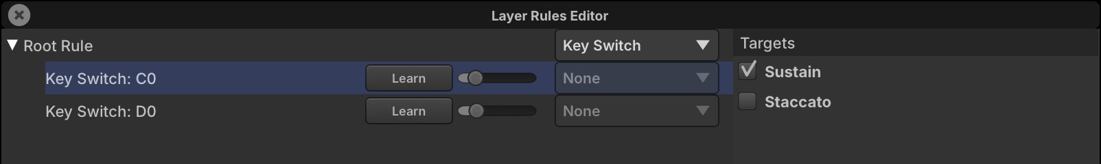 Layer Rules Editor with a Key Switch rule