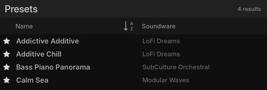 Favorites in the search results
