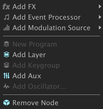 Tree node menu