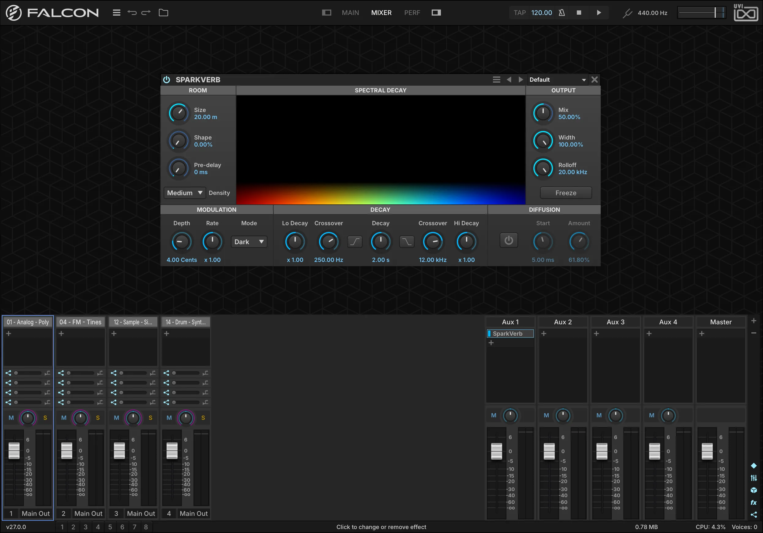 Mixer with an effect selected