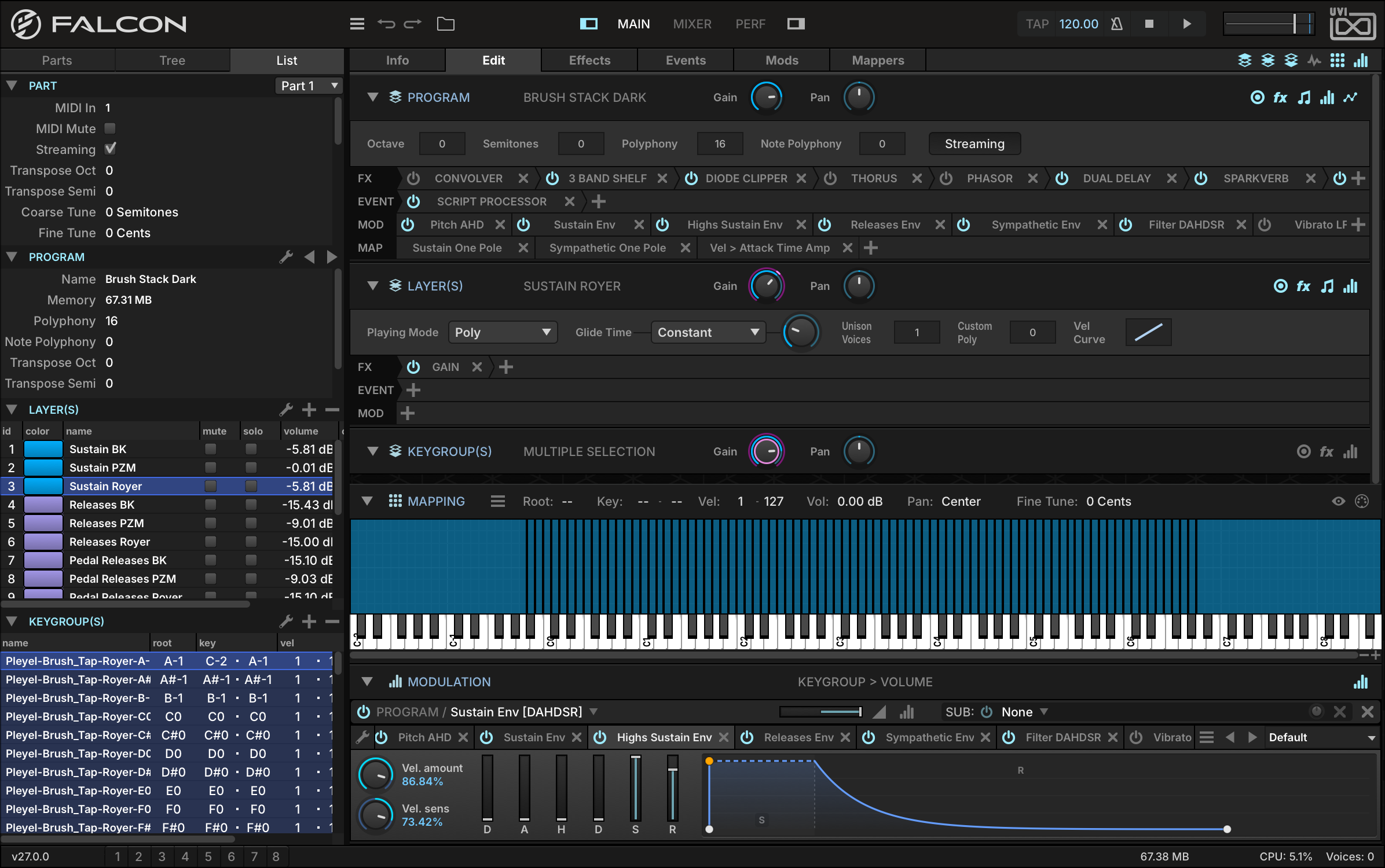 Brush Stack Dark from UVI Augmented Piano in the List and Edit tabs
