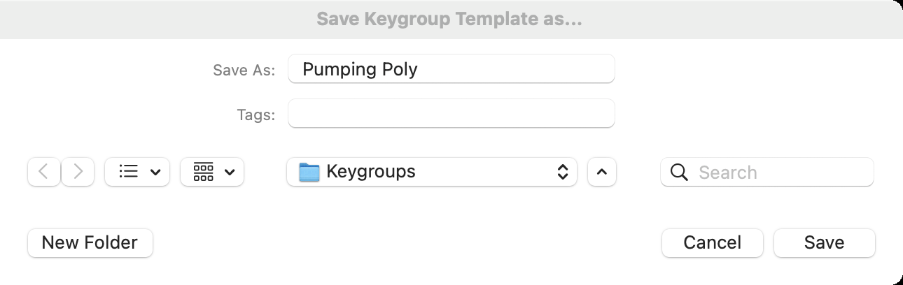 Save Keygroup Template dialog