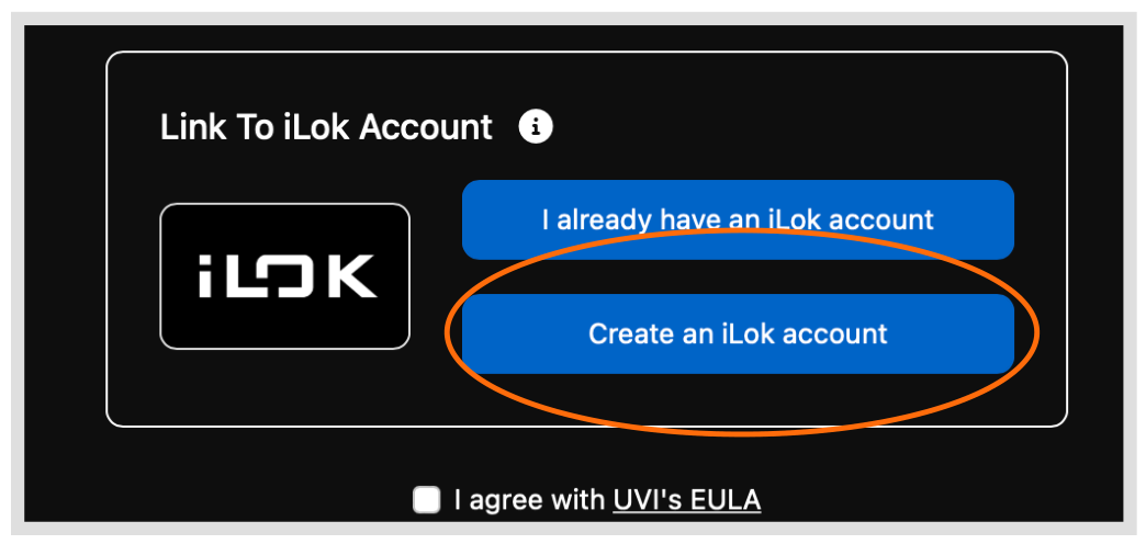 Create an iLok accountボタン