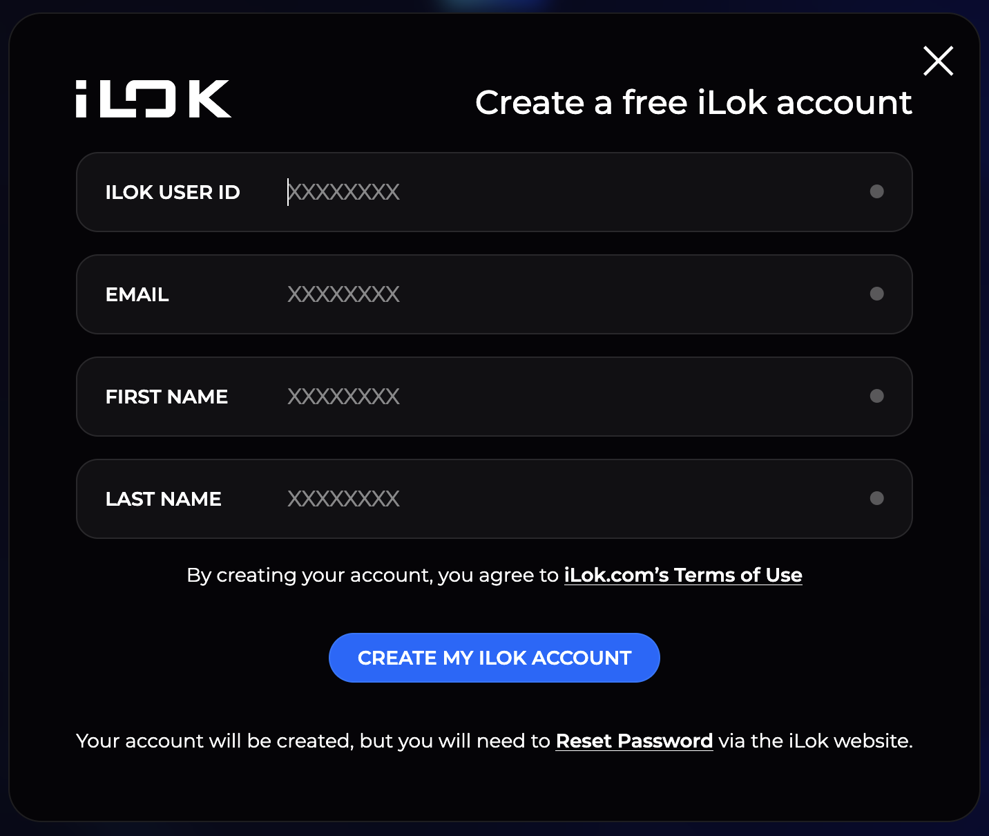 Formulaire de création d’un compte iLok gratuit