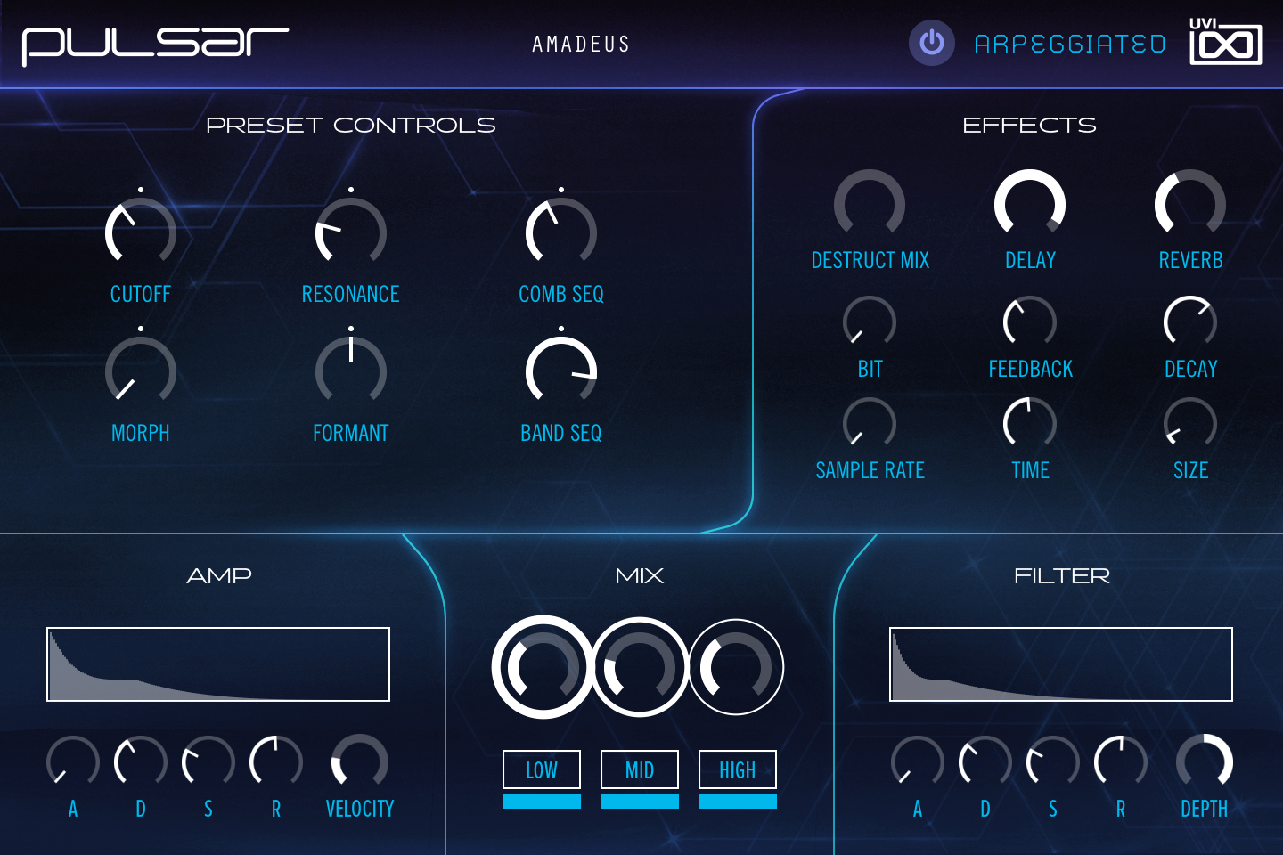 Pulsar INFO tab — Amadeus preset