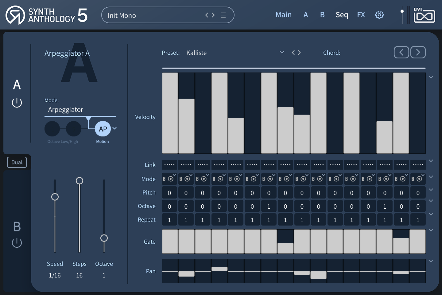 Synth Anthology 5 Arpeggiator page UI