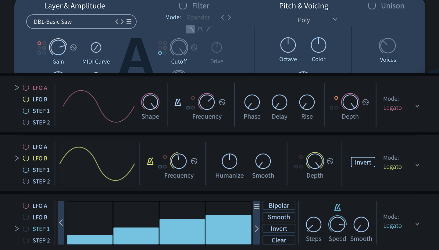 Synth Anthology 5 Modulation Edit page UI