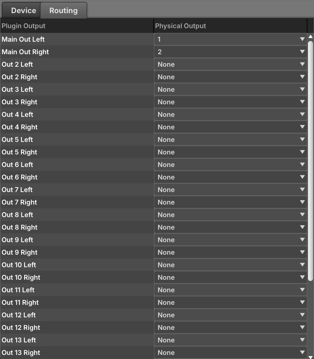 Audio/MIDI Settings, Routing page