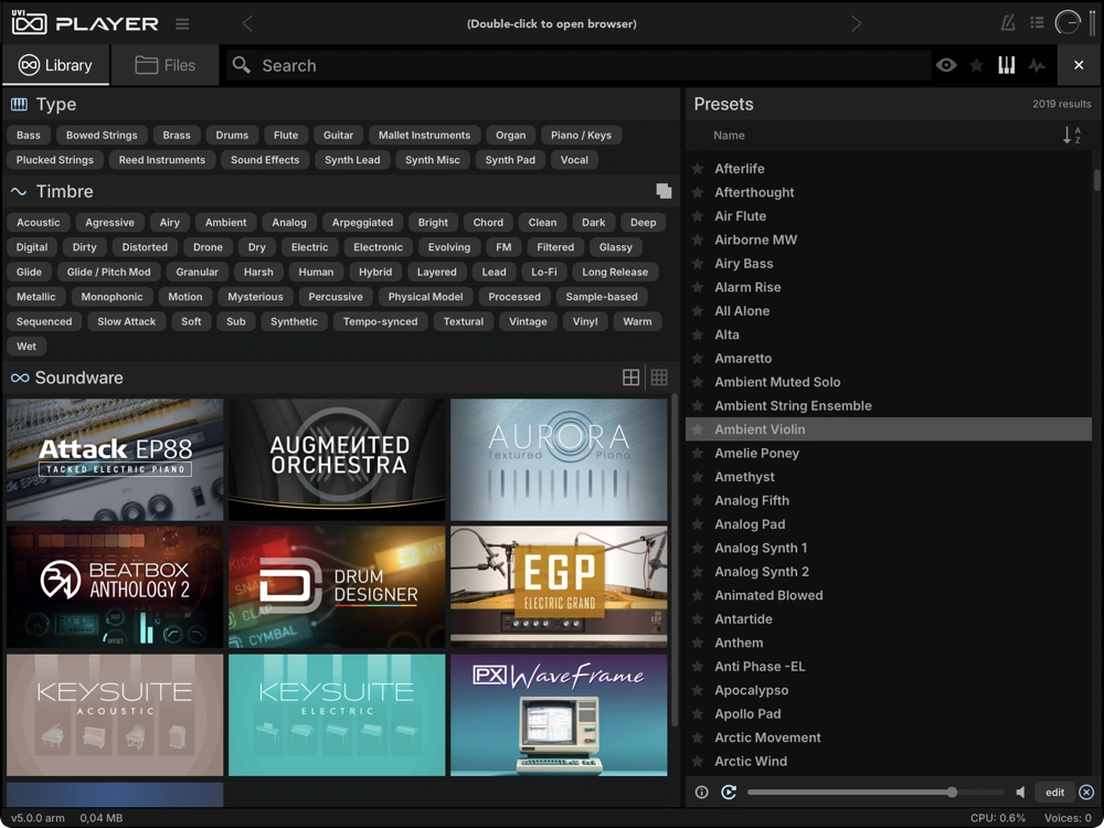 UVI Player — Library Browser