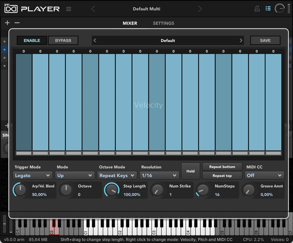 UVI Player — Multi Mode: Arpeggiator