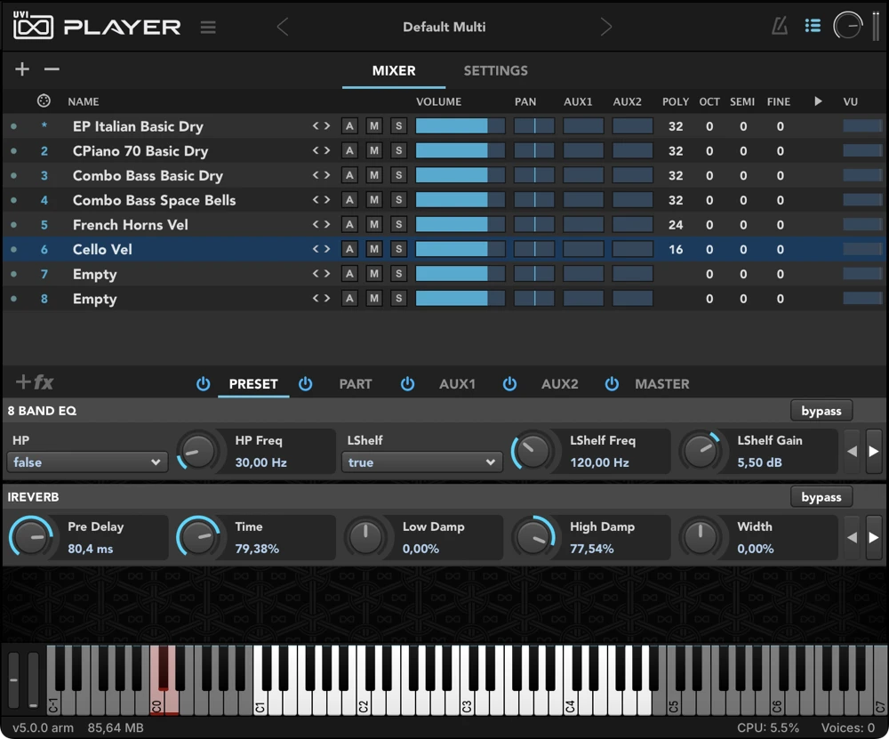 UVI Player — Multi Mode: Mixer